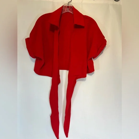 GOBLES Summer Short Sleeve Shirt V Neck with Tie Knot Batwing Blouse NIP Size:S - Picture 4 of 8